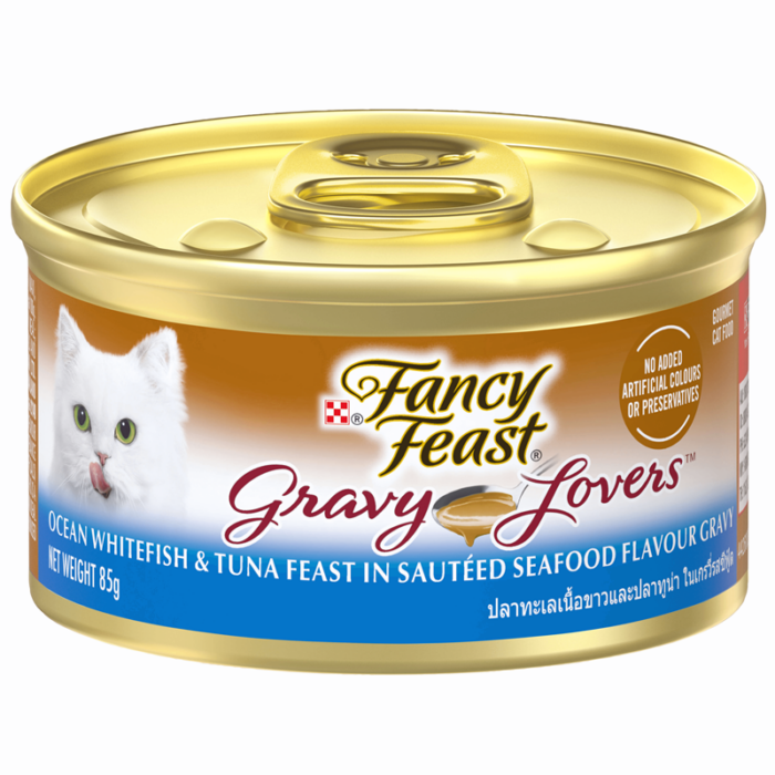 Purina FANCY FEAST Ocean Whitefish & Tuna Feast in Sauteed Seafood Flavour Gravy Gourmet Cat Food
