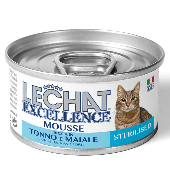 lechat_excellence_gatto_umido_mousse_ricca_in_tonno_e_maiale_sterilised LeChat Excellence Mousse Sterilised Rich in Tuna and Pork Cat Wet Food - Shaking Tails