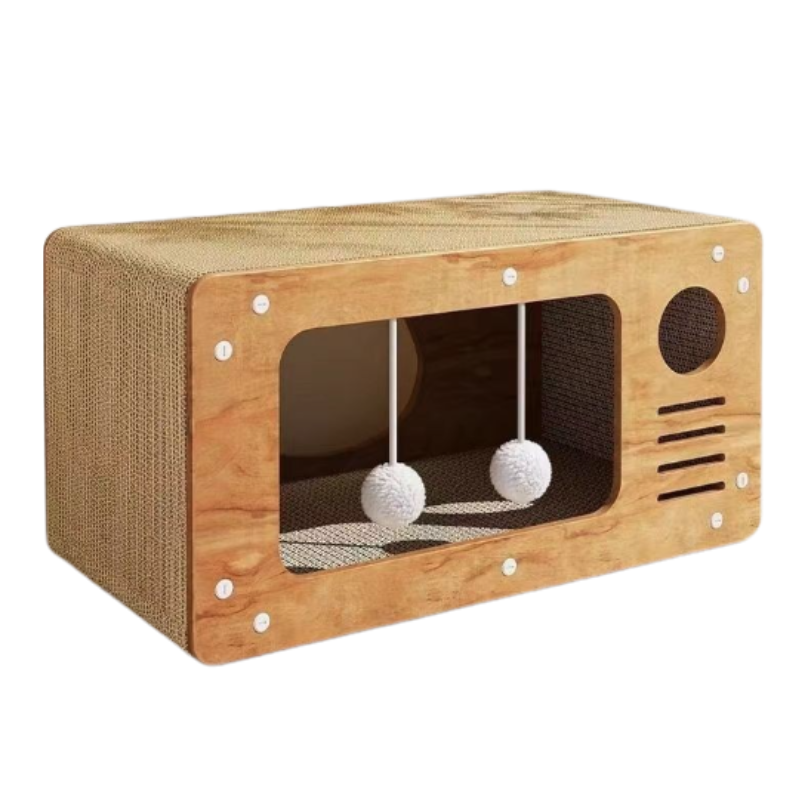 shakingTails_catScratcherHouse Cat Scratcher House with Ball Toys - Image 1