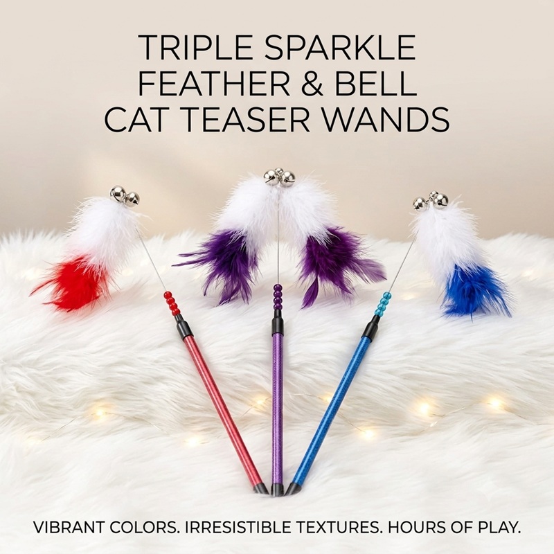 dt7f07dt7f07dt7f Premium Metallic Cat Teaser Wand – Interactive Play Toy - Image 1