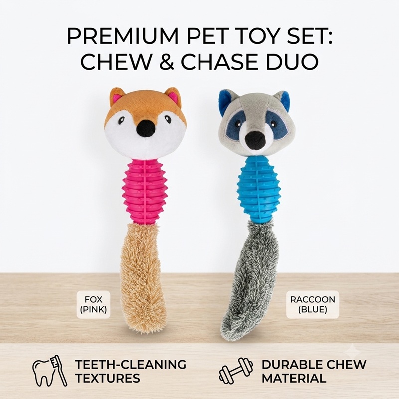 xjehr7xjehr7xjeh Tail-Waggers Textured Dental Plush & Chew Dog Toy - Image 1