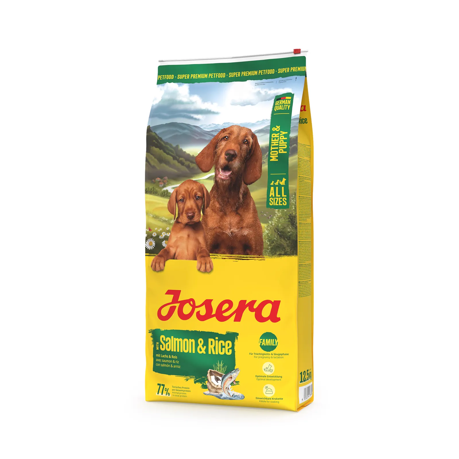 4032254785804_Hund_Josera_AllSizes_MotherPuppy_withSalmonRice_12kg_Sorte Josera Family Mother & Puppy with Salmon & Rice Dry Dog Food