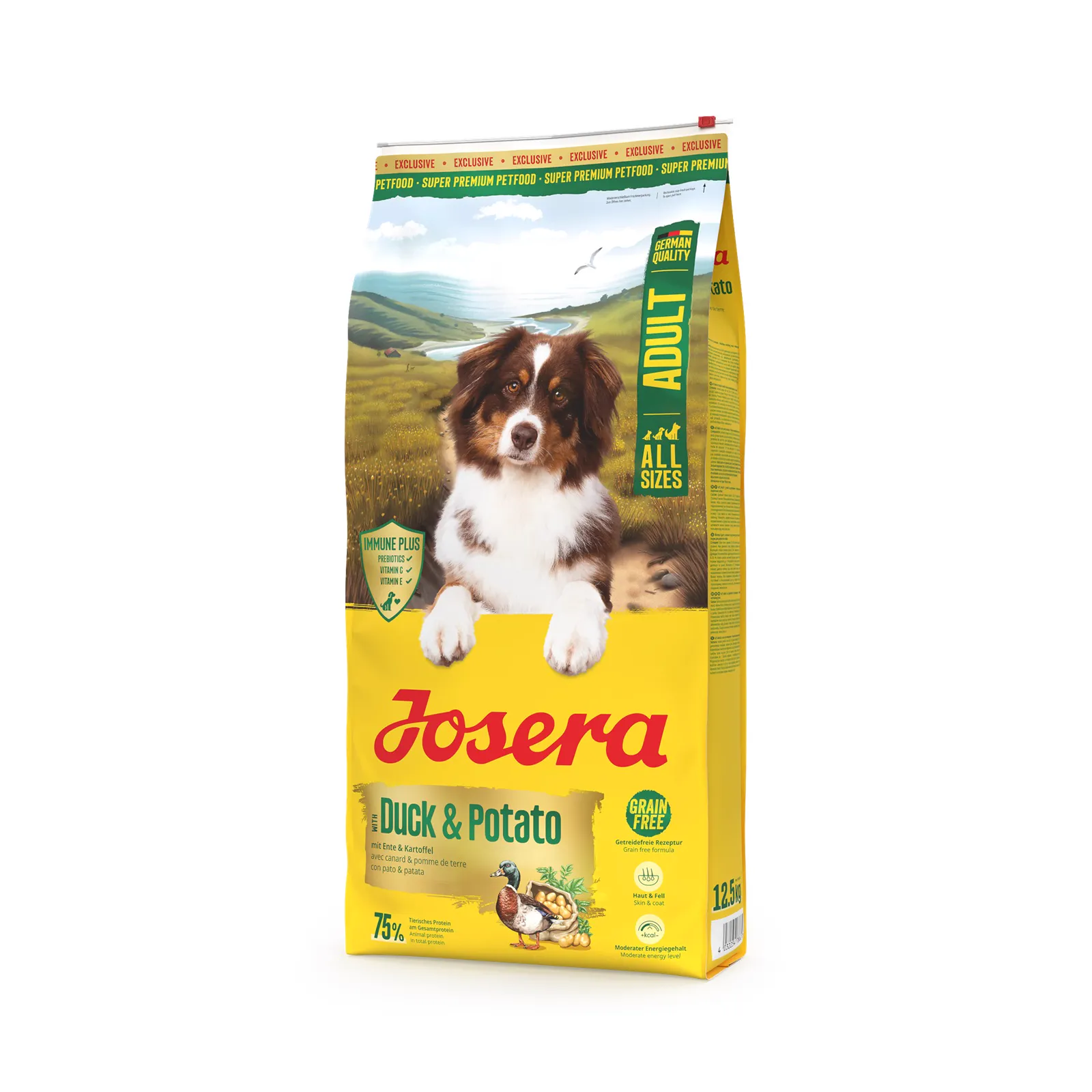 4032254786276_Hund_Josera_AllSizes_Adult_withDuckPotato_12kg_Sorte Josera Adult Grain-Free Duck and Potato Dry Dog Food